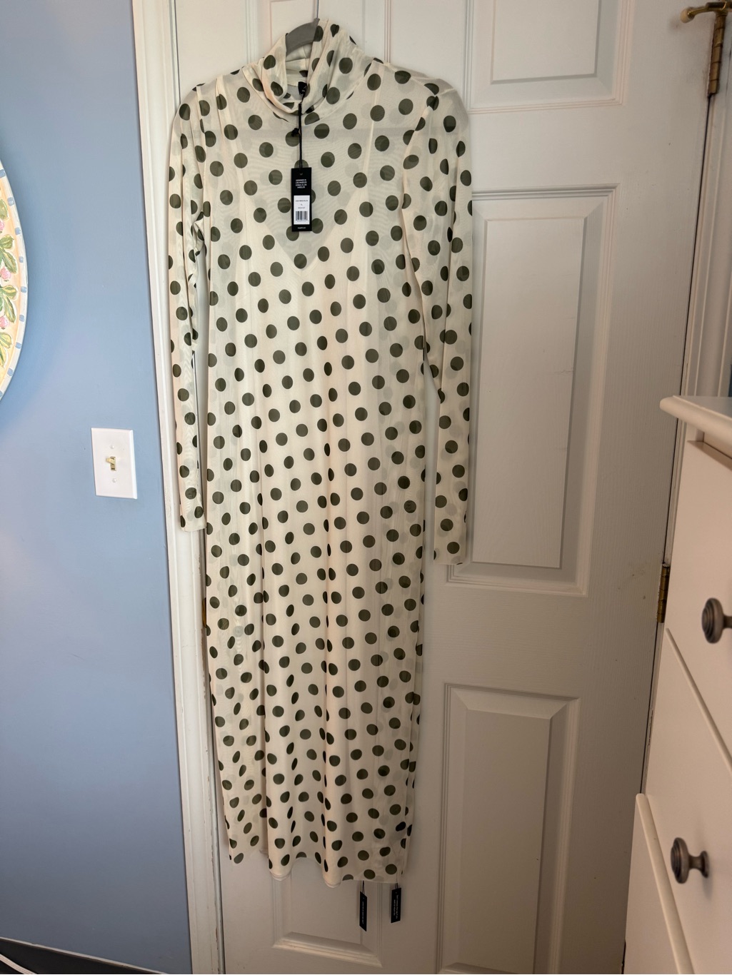 Nwt Revolve Afrm Shailene Birch Dot Long Sleeve Mesh Midi Dress, Size Xl.